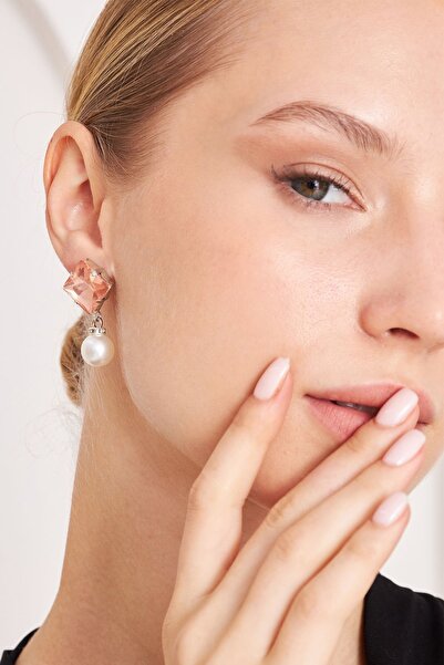 Furtek Aksesuar Kadın Bosco Colorado Kare İnci Zirkon Taşlı Sallantılı Model Gümüş Kaplama Elbise Kombin Günlük Küpe