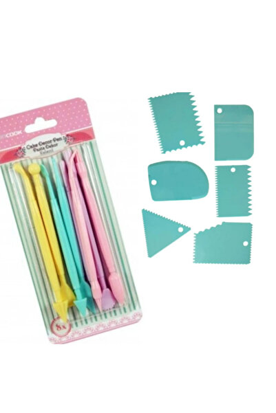 adin tasarım طقم صنع الكيك 14 قطعة - مشط 6 قطع، طقم مرزباني 8 قطع، تشكيل لب ا...