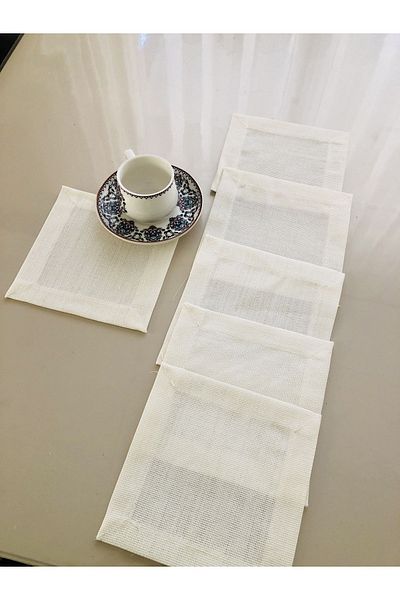İpekce kanavice Set of 6 Cream Cocktail Napkins
