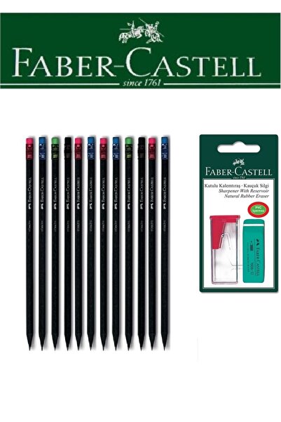 Faber Castell قلم رصاص أسود من فابر كاستل مكون من 12 قطعة ومبراة قلم رصاص + م...