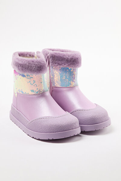 TRENDYOL SHOES Lila Flitrované kožešiny Detailní Little Girl Dětské boty Takaw25Bo00044