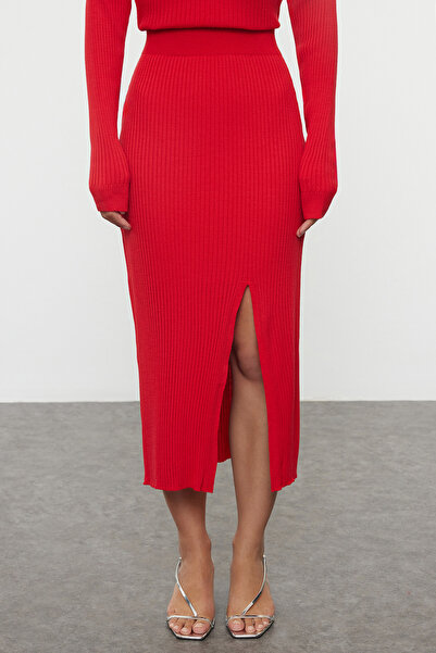 Trendyol Collection Red Crop Knitwear Set - Lower and Upper Set Twoaw23Au00240