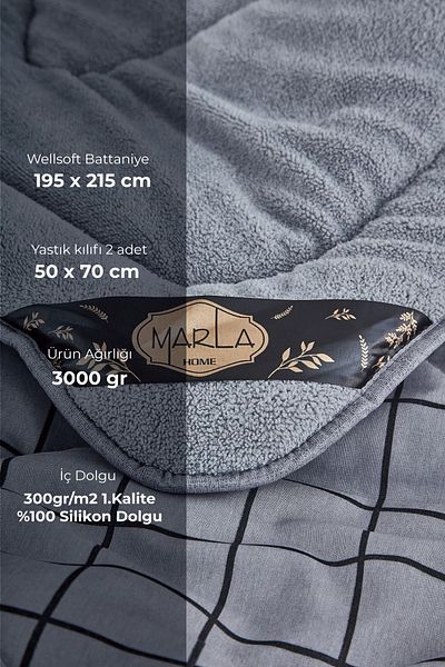 MARLA HOME Fluffy Double Welsoft Line Patterned Double-Sided Quilt Set