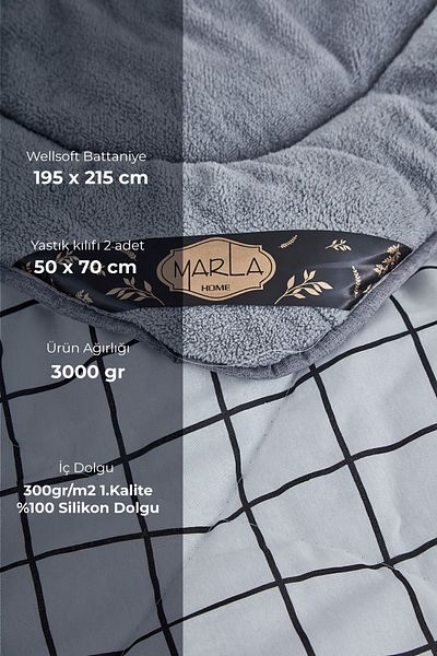 MARLA HOME Fluffy Double - Welsoft Line Patterned Quilt Set, Double Sided