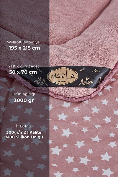 MARLA HOME Pink Patterned Double Wellsoft Quilt Set - Soft and Fluffy