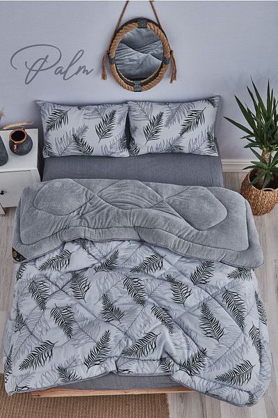 MARLA HOME Set pilota Welsoft cu model dublu și reversibil, gri palmier - moale și pufoasă
