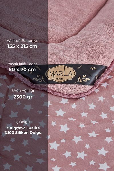 MARLA HOME Single Star Patterned Welsoft Quilt Set - Double Sided Blanket Fluffy Soft