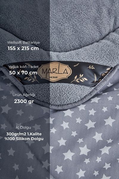 MARLA HOME Single Star Patterned Welsoft Quilt Set - Double Sided Blanket Fluffy Soft