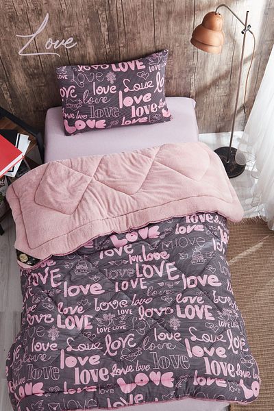 MARLA HOME Love Pink Patterned - Single Double Sided Welsoft Quilt Set, Wellsoft Blanket Fluffy Soft Y