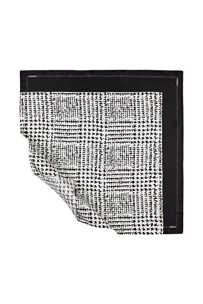 ipekevi Twill Ipek Eşarp - Tweed Ekose - Siyah Beyaz