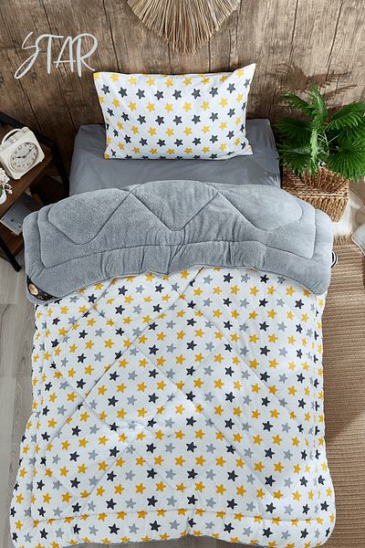 MARLA HOME Yellow Star Patterned Welsoft Quilt Set Single Double Sided Fluffy Soft