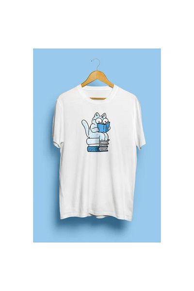 Pink Sky Tricou Bookworm imprimat cu design de pisică