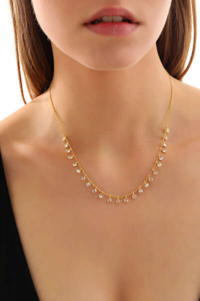 Queen Silver Jewelry 925 Ayar Gümüş, Zirkon Taşlı Sıkma Full Sallantı Kolye