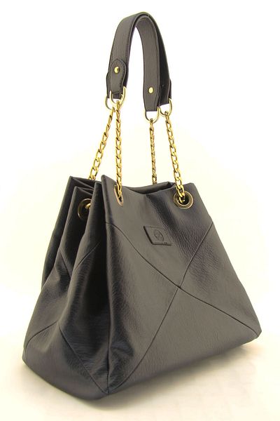 HNB Black Chain Strap Gusseted Women's Shoulder Bag