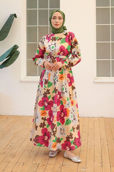 Moka Shopin فستان موكا شوبين منقوش باللون الفوشيا - 10068.1778