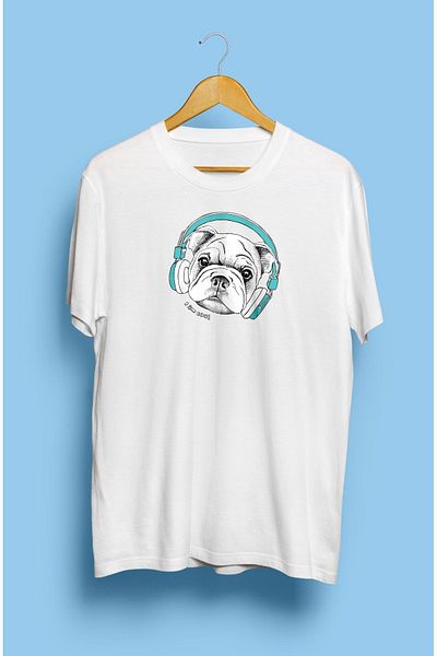 Pink Sky Μπλουζάκι με ακουστικά Unisex με στάμπα Music Dog Design