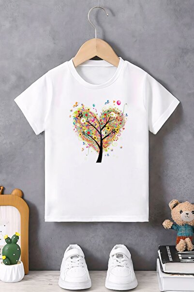 Pink Sky Дитяча футболка з малюнком дерева - дизайн у формі серця