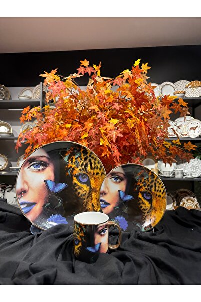 marlow home leoparlı kadın yüzlü yemek takımı