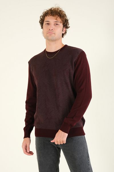 Giyim Dünyası Claret Red Men's Sweater - Crew Neck, Self Patterned