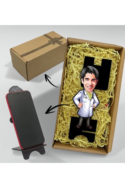 Bk Gift Hediye Kutusunda Kişiye Özel Erkek Doktor Karikatürlü Ahşap Biblo Tel...