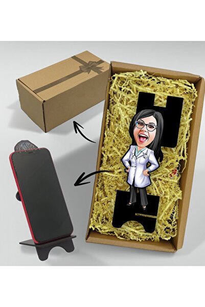 Bk Gift Hediye Kutusunda Kişiye Özel Kadın Doktor Karikatürlü Ahşap Biblo Tel...