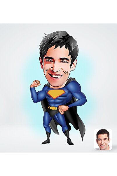 Bk Gift Kişiye Özel Erkek Süper Kahraman Karikatürlü Sosyal Medya Dijital Pro...