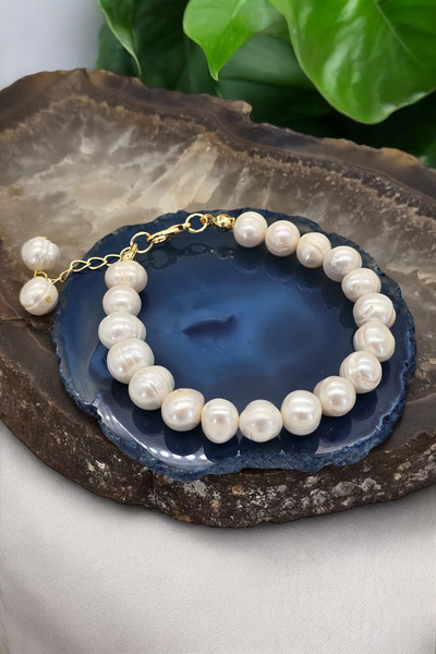NBS Beautiful Naturel Stones İnci Gerçek Bileklik 8 mm ( Düğün ,Nişan için Ta...