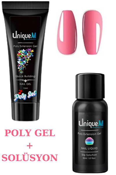 Uniquem Protez Tırnak Jeli Polijel Oje ve Polijel Solüsyon Seti Oje Çıkarıcı + Poly Gel Nail Art