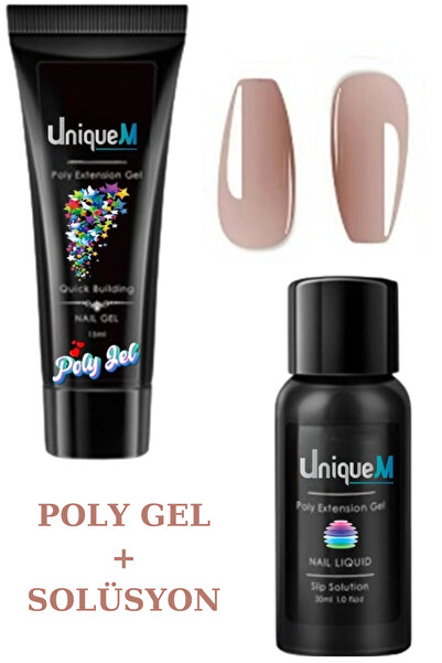 Uniquem Protez Tırnak Jeli Polijel Oje ve Polijel Solüsyon Seti Oje Çıkarıcı + Poly Gel Nail Art
