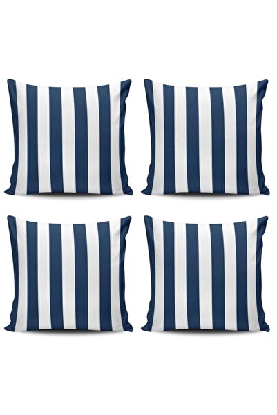 Alkan Homes غطاء وسادة رمي حديث مخطط باللون الأزرق الداكن مكون من 4 قطع