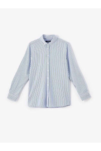 LC Waikiki LCWAIKIKI – Indigo-gestreiftes Slim-Fit-Oxford-Hemd für Herren, lange Ärmel