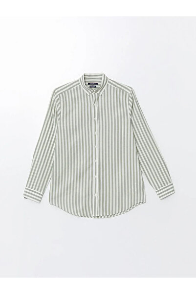 LC Waikiki SOUTHBLUE Yeşil Çizgili Regular Fit Uzun Kollu Çizgili Poplin Erke...