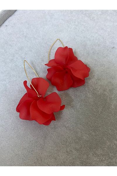 sema aksesuar Summer Red Flower Leaf Earrings - Acrylic Bone Earrings