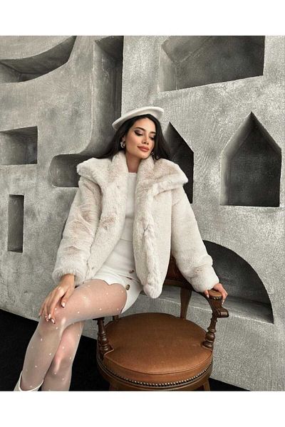 MODA DURAĞI New Season Mink Colored Shawl Collar Women's Fur Coat