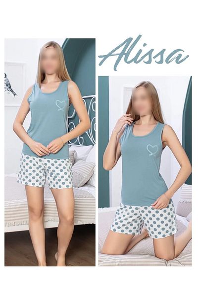 The Clover Set pantaloni scurți cu buline albastre și set de pijamale cu maiouri imprimate - TH.CLVR.6119.LSS