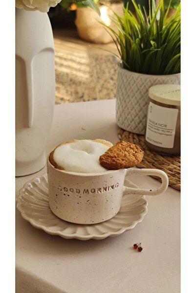 terraco ceramic Handmade Ceramic Coffee Mug Good Morning White Textured