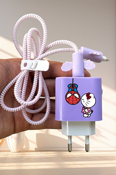 WANNA PROTECT iPhone 20W Uyumlu Sevimli Şarj Başlığı Adaptörü Koruma Kablo Ko...