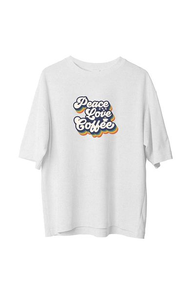 CANMODA Λευκό Oversize Peace Love Coffee T-Shirt - TS518