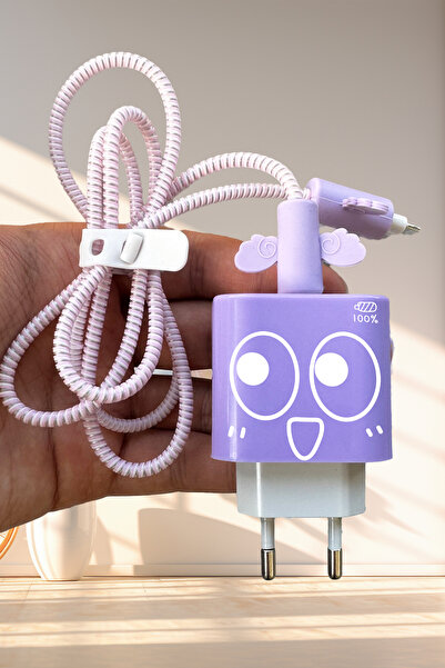 WANNA PROTECT iPhone 20W Uyumlu Sevimli Şarj Başlığı Adaptörü Koruma Kablo Ko...