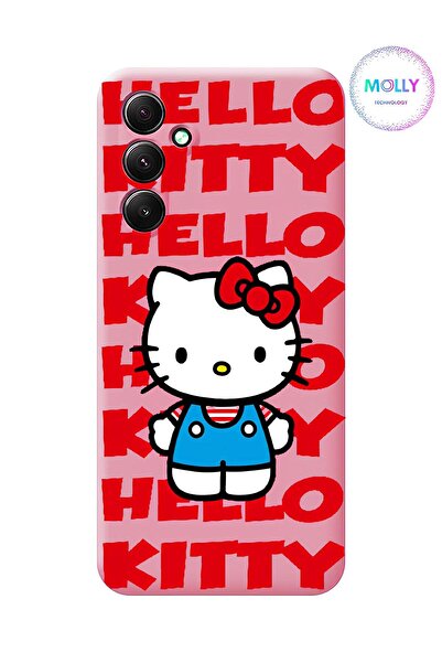 Molly Samsung Galaxy A55 İçin Pembe Hello Kitty Desenli Silikon Kılıf