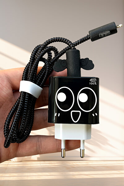 WANNA PROTECT iPhone 20W Uyumlu Sevimli Şarj Başlığı Adaptörü Koruma Kablo Ko...