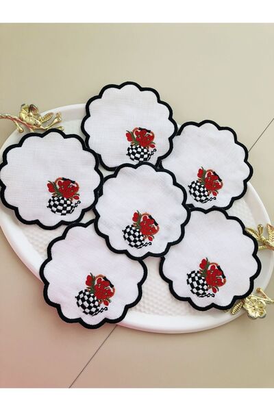 İpekce kanavice 6 adet nakış işlemeli kokteyl peçete seti