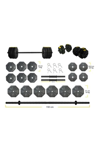 TAN SPOR 100 Kg Düz Bar ( 150 Cm ) Dambıl - Ağırlık - Halter Seti Sarı Kapaklı