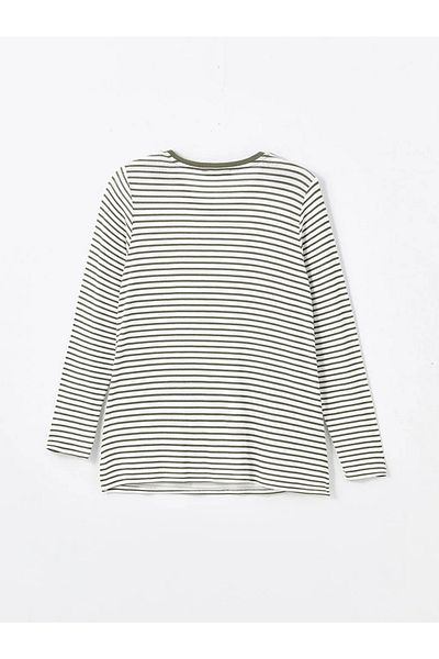 LC Waikiki LCW Grace Khaki ριγέ - Γυναικείο T-Shirt με λαιμόκοψη