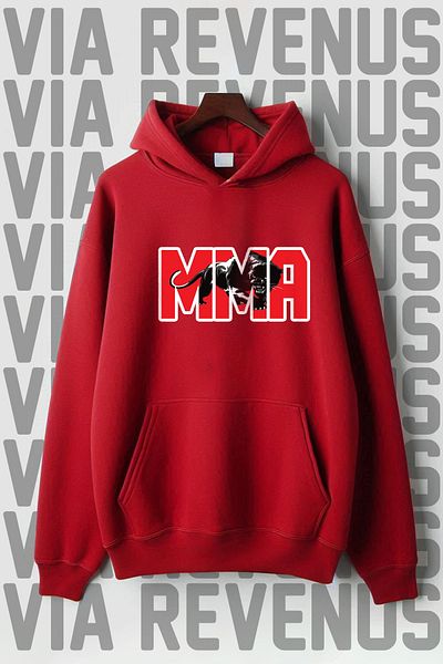 Vordevia MMA щампа - 3-прежда суитшърт с качулка и джоб кенгуру, широк модел