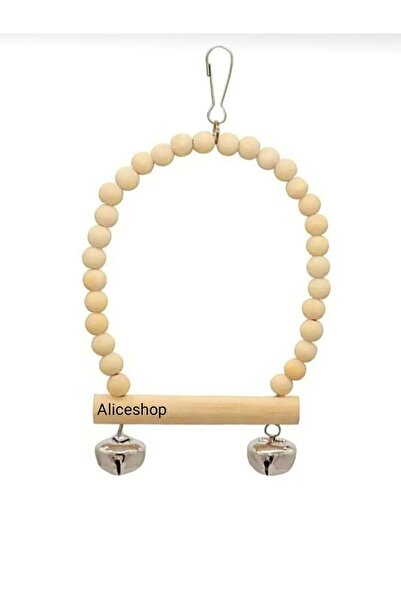 aliceshop Natural Wooden Beaded Bell Swing - for Budgie and Birds in Sizes