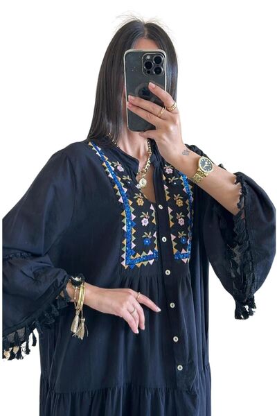 lovebox Shiny Tassel Style Embroidery Embroidered Relaxed Fit Dress - SMR-002