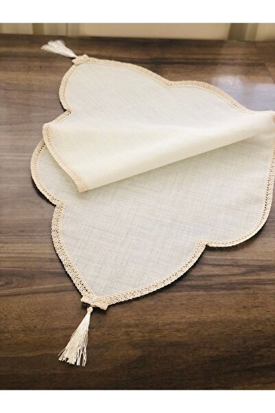İpekce kanavice Püsküllü Linen Kumaş Işlemelik Runner