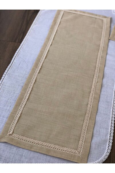 İpekce kanavice 50*90 Cm Bej Renk Dantelli Runner