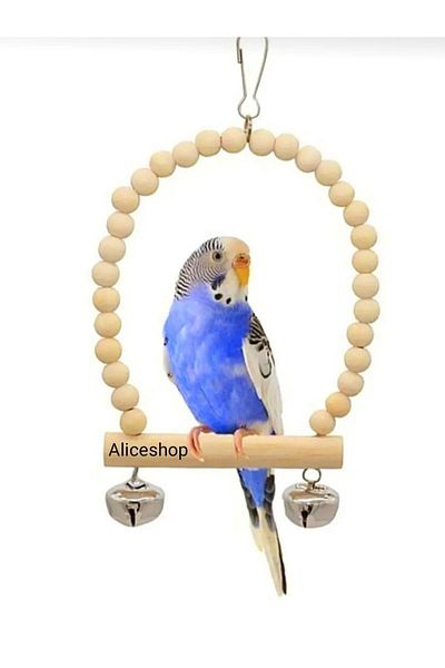 aliceshop Natural Wooden Beaded Bell Swing - for Budgie and Birds in Sizes